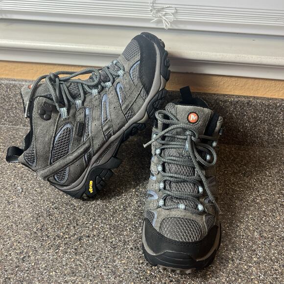 Merrell Granite Gray Leather/Mesh Hiking Ankle Boots Womens Size 7 Lace Up Shoes - Picture 3 of 11